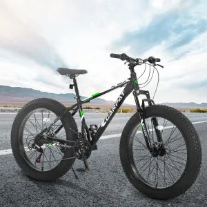 26 in. 21 Speed Steel Mountain Bike with Fat Tire Black