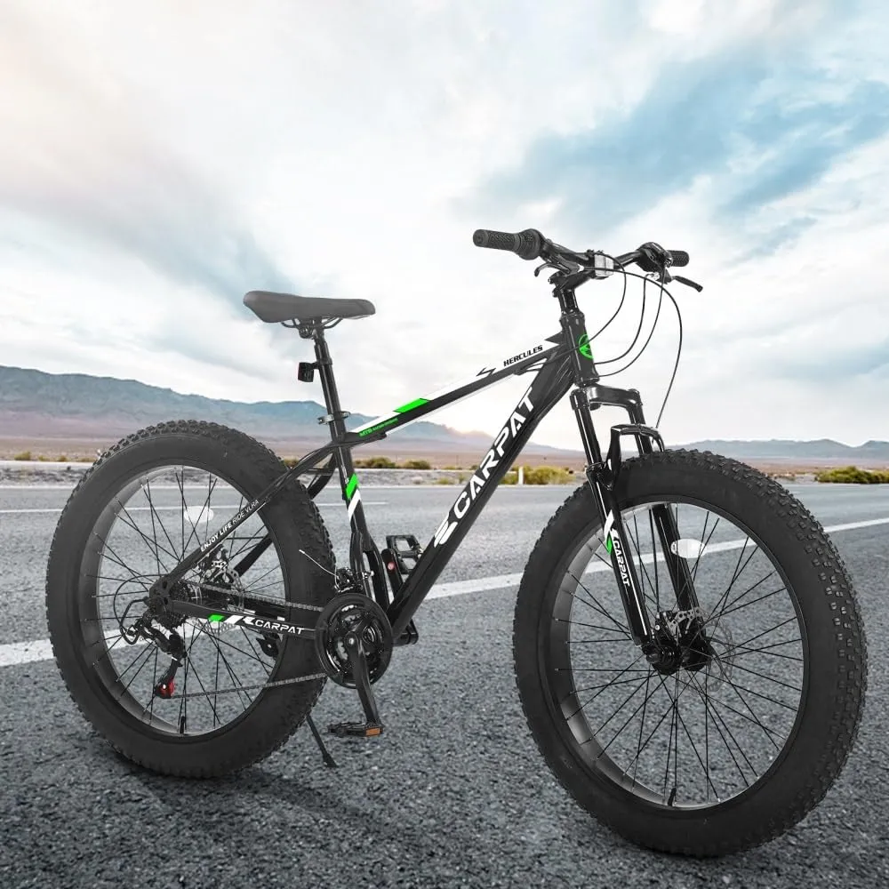 26 in. 21 Speed Steel Mountain Bike with Fat Tire Black