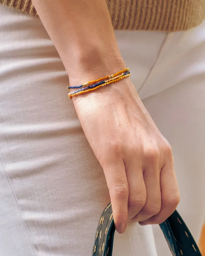 3 Miyuki Beaded Stretch Bracelets - Blue   Mustard   Salmon