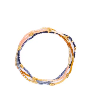 3 Miyuki Beaded Stretch Bracelets - Blue   Mustard   Salmon