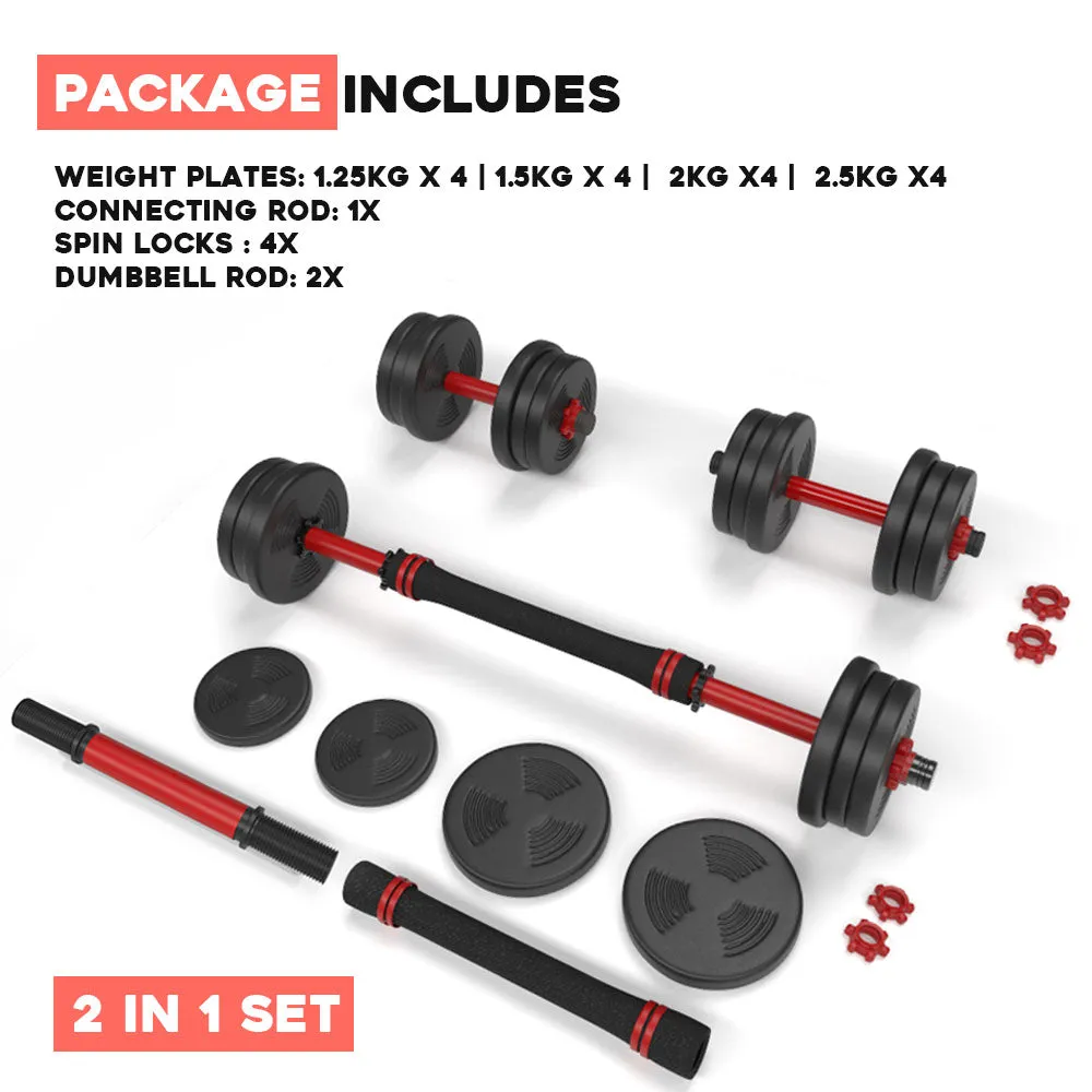 30kg Adjustable Dumbbell and Barbell Set - Adjustable Weight Set