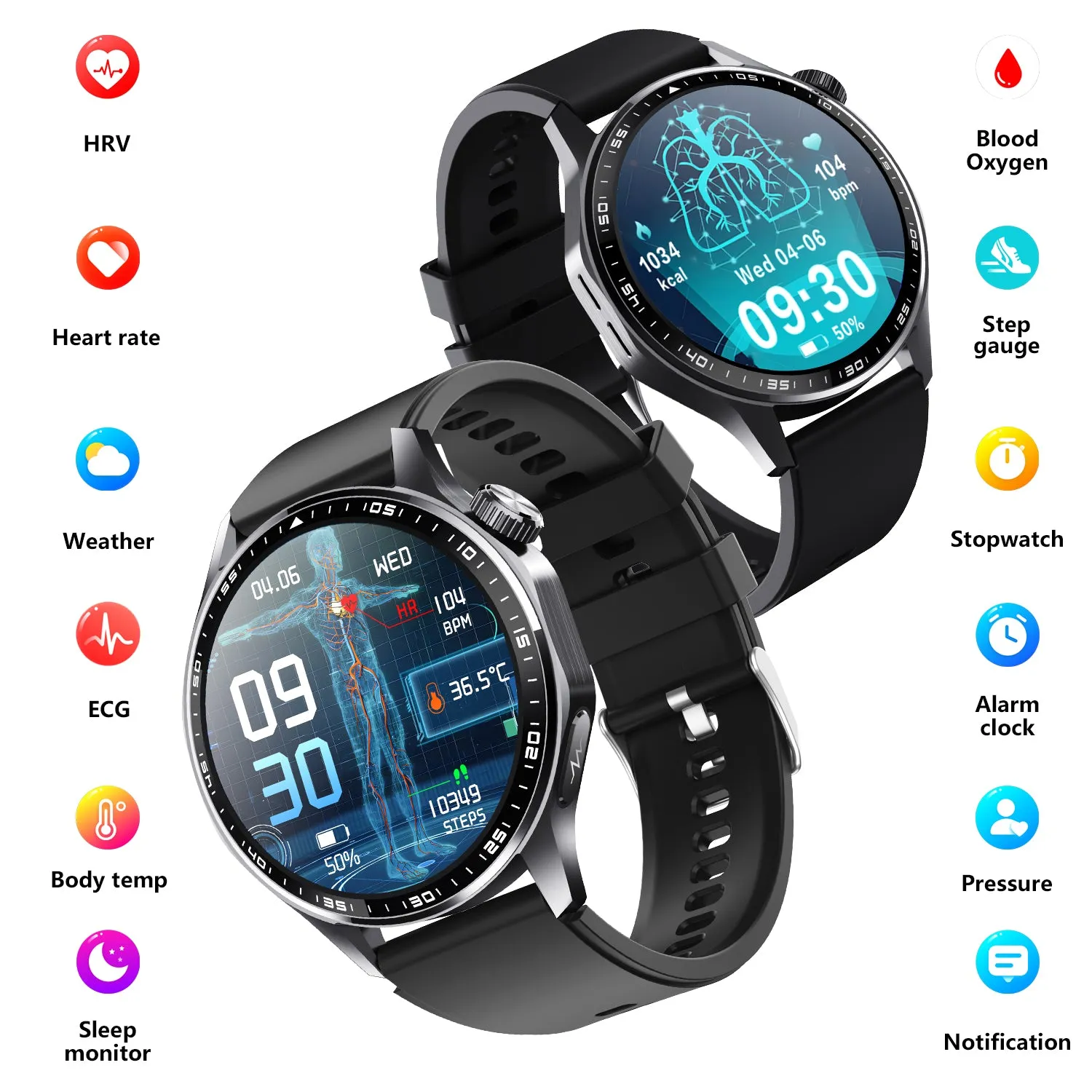 Advanced Health and Fitness Smartwatch with Tools to Manage Stress and Sleep, ECG App, SpO2, 24/7 Heart Rate