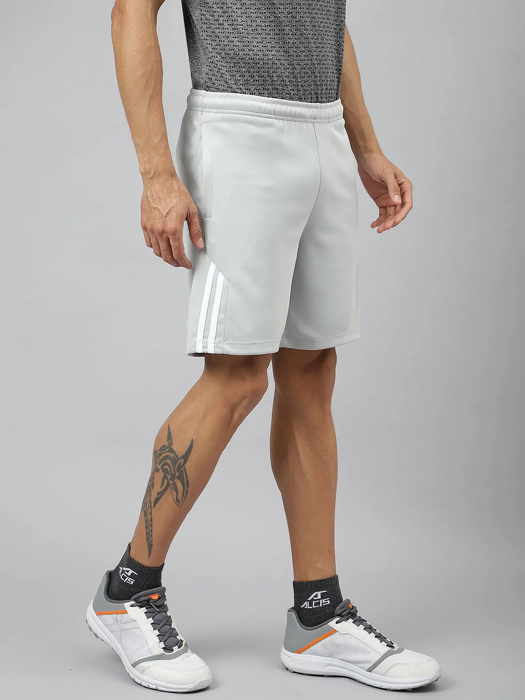 Alcis Men Light Grey Anti-Static Slim-Fit Training Shorts