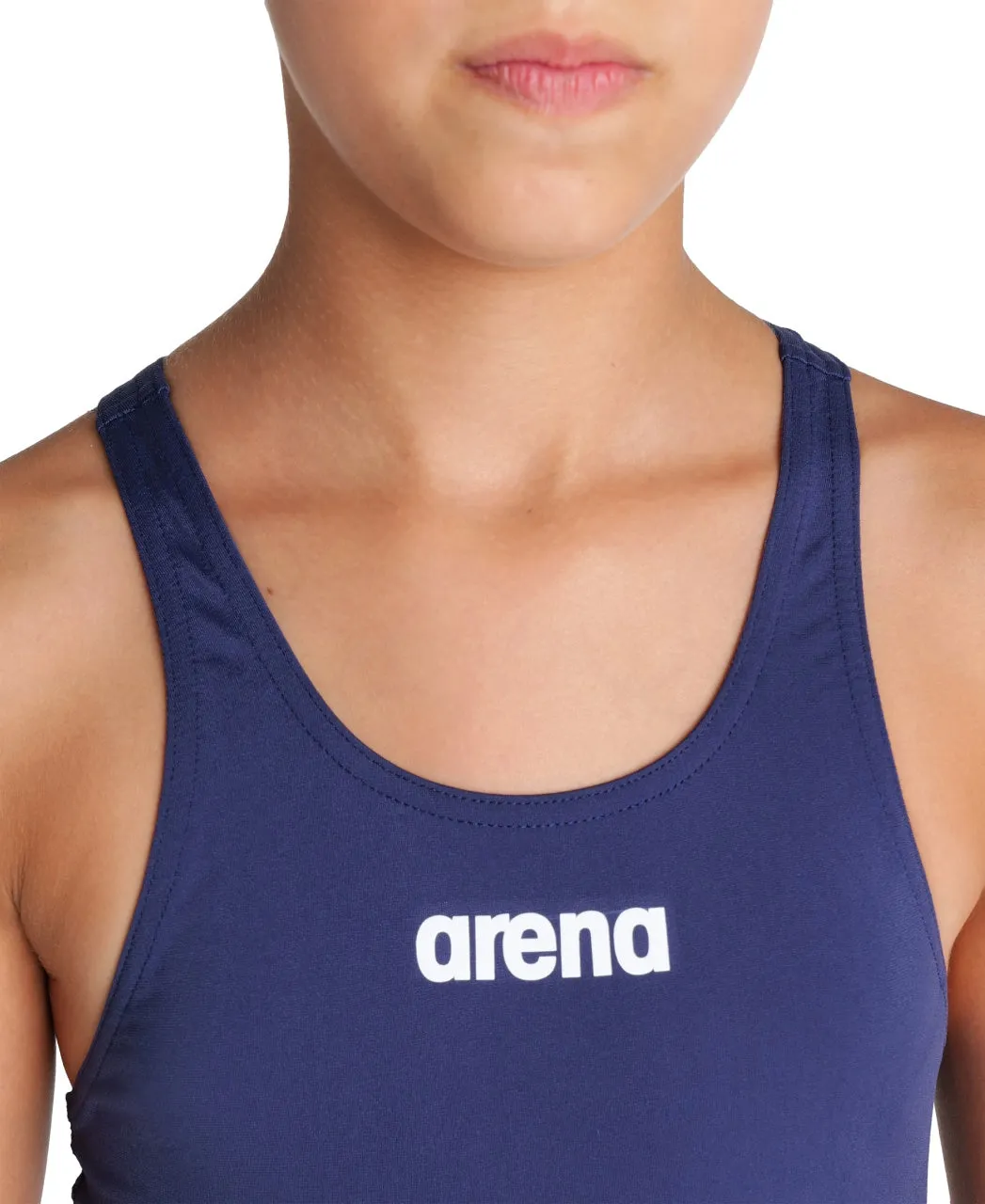 Arena Performance Girls' Solid Team Swim Tech Swimsuit - Navy-White