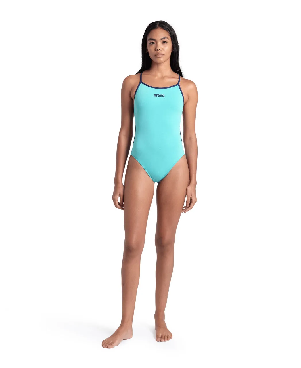 arena Performance Women's Solid Lace Back Swimsuit Water-Navy