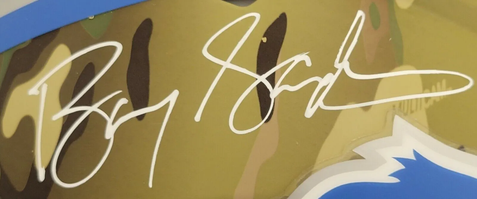 BARRY SANDERS SIGNED DETROIT LIONS FS CAMO SPEED AUTHENTIC HELMET SCHWARTZ COA
