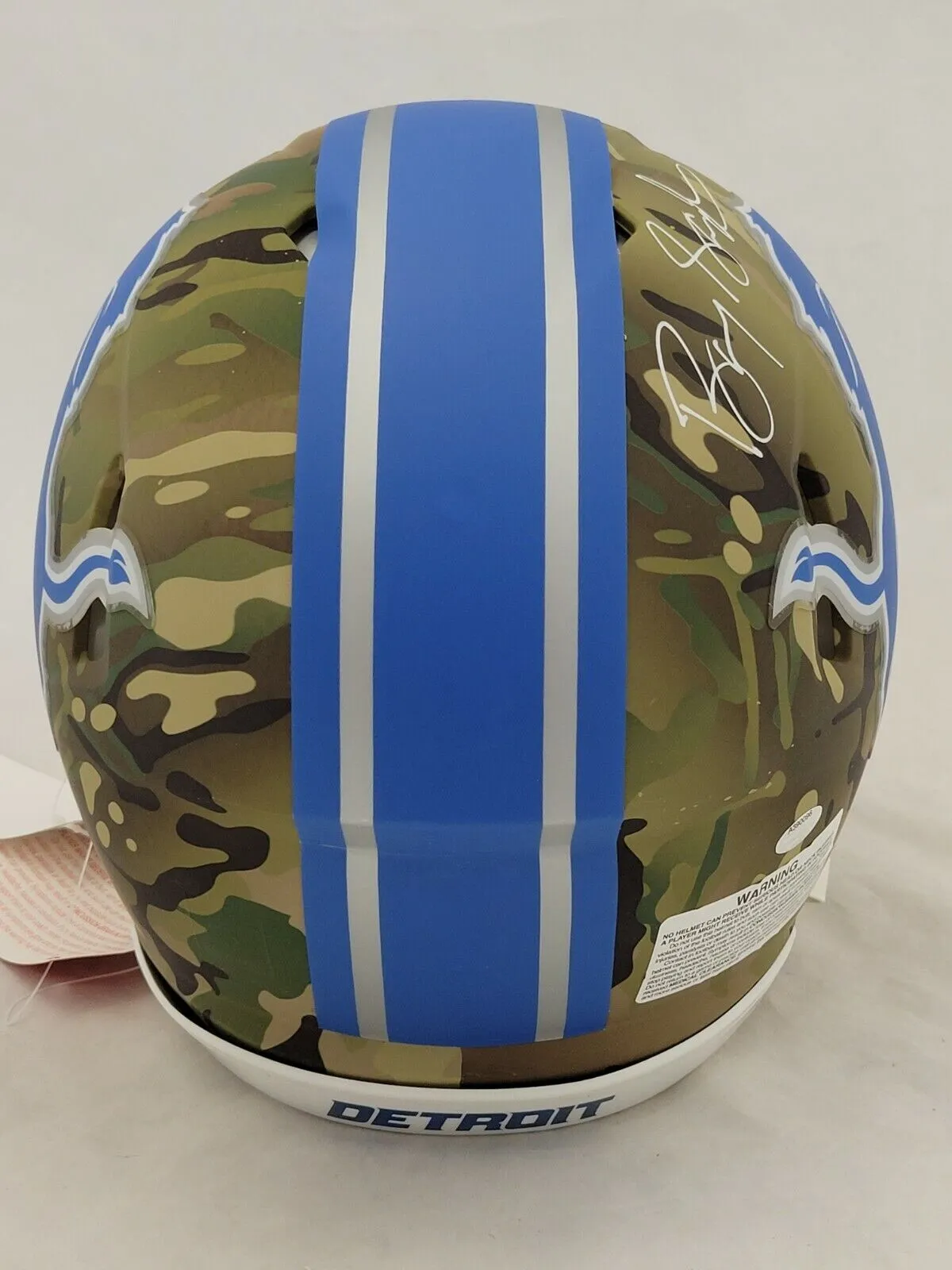 BARRY SANDERS SIGNED DETROIT LIONS FS CAMO SPEED AUTHENTIC HELMET SCHWARTZ COA