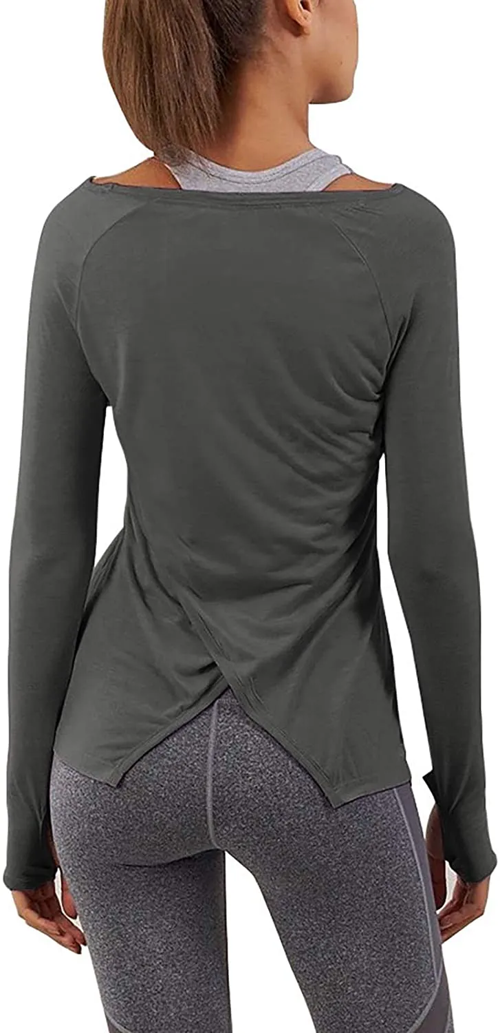 Bestisun Long Sleeve Yoga Workout Tops Lightweight Thumbhole Shirts Athletic Wear for Women