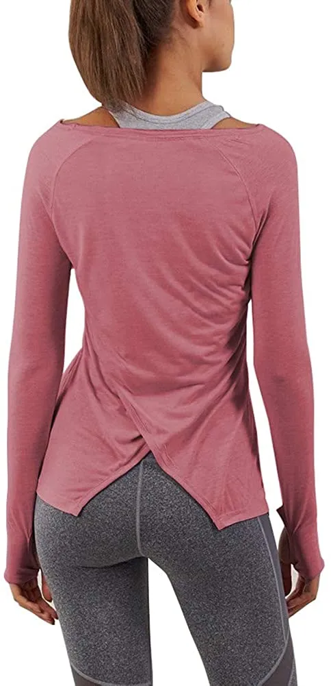Bestisun Long Sleeve Yoga Workout Tops Lightweight Thumbhole Shirts Athletic Wear for Women