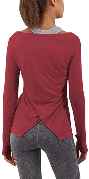 Bestisun Long Sleeve Yoga Workout Tops Lightweight Thumbhole Shirts Athletic Wear for Women