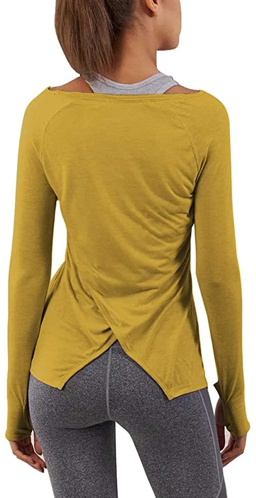 Bestisun Long Sleeve Yoga Workout Tops Lightweight Thumbhole Shirts Athletic Wear for Women
