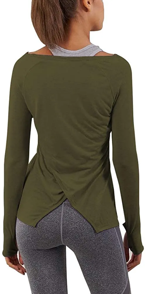 Bestisun Long Sleeve Yoga Workout Tops Lightweight Thumbhole Shirts Athletic Wear for Women