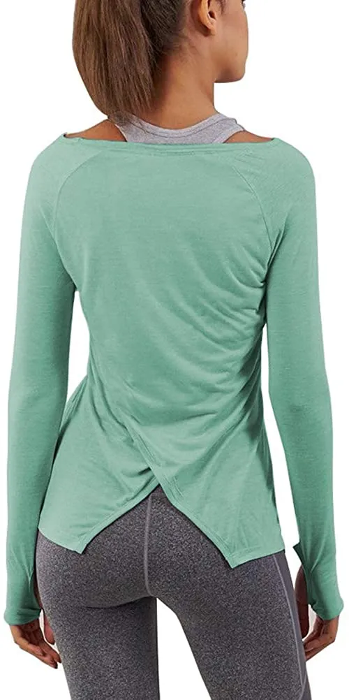 Bestisun Long Sleeve Yoga Workout Tops Lightweight Thumbhole Shirts Athletic Wear for Women