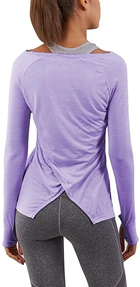 Bestisun Long Sleeve Yoga Workout Tops Lightweight Thumbhole Shirts Athletic Wear for Women