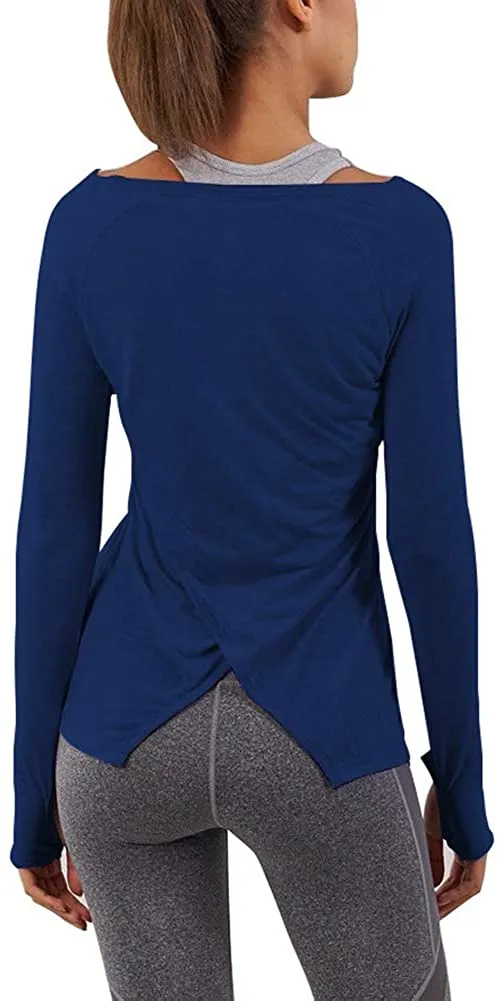 Bestisun Long Sleeve Yoga Workout Tops Lightweight Thumbhole Shirts Athletic Wear for Women