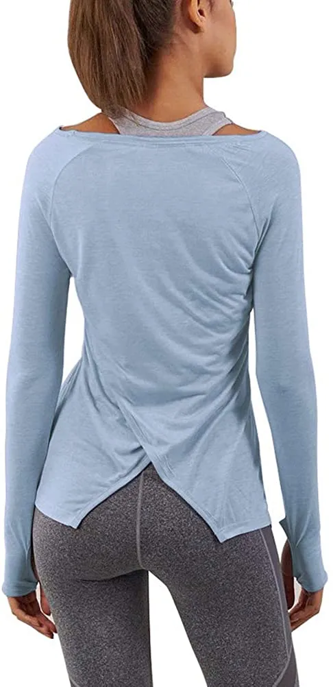 Bestisun Long Sleeve Yoga Workout Tops Lightweight Thumbhole Shirts Athletic Wear for Women
