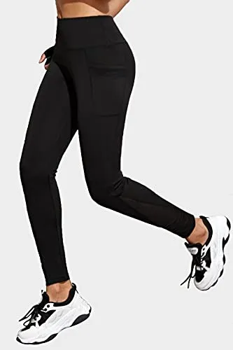 BLINKIN Women's Stretch Fit Yoga Pants & Tights with Mesh Insert & Side Pockets(2012,Color_Black,Size_M)