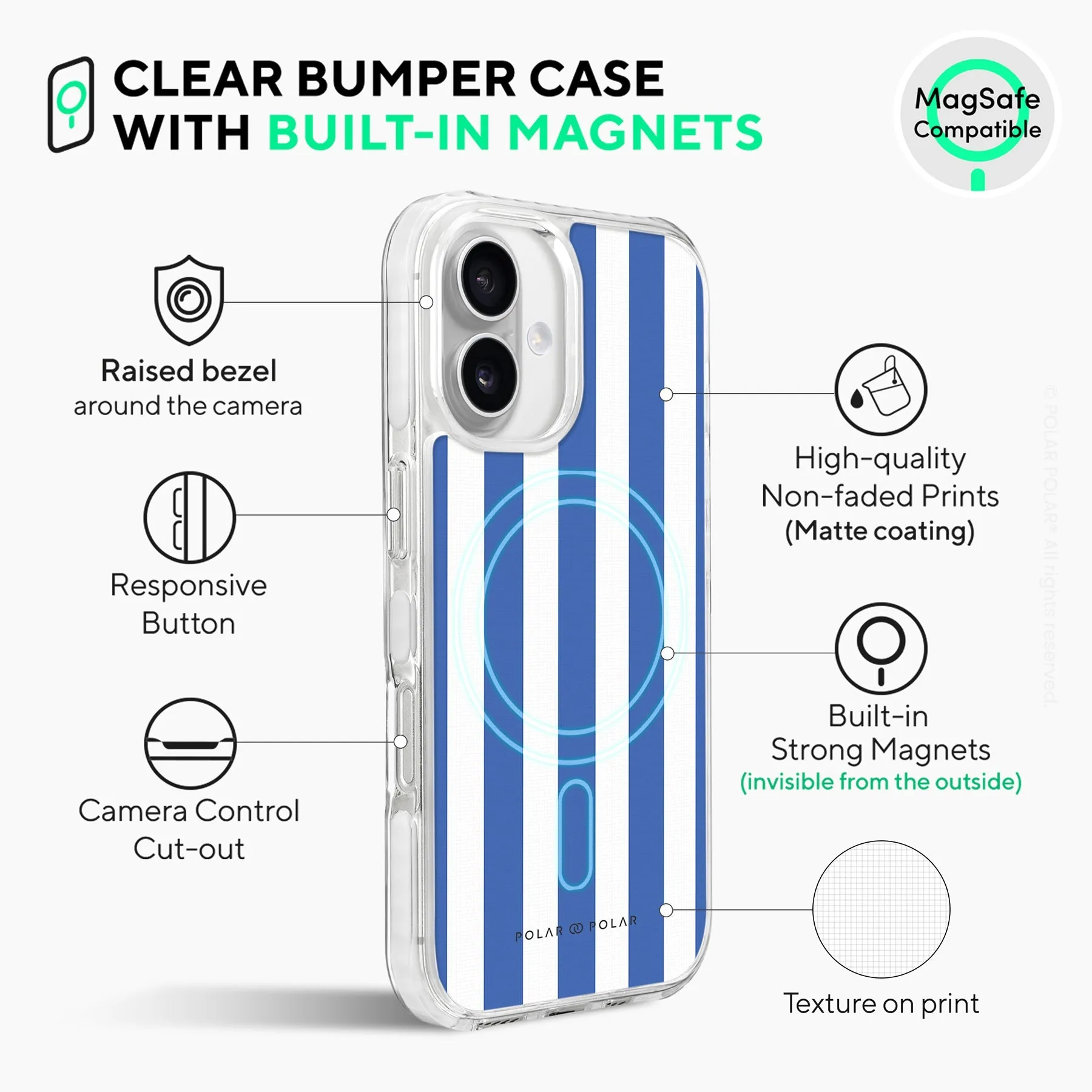 Blue Stripe - iPhone 16 Clear Bumper MagSafe Case