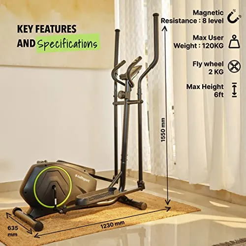 Cultsport smartcross b1 Bluetooth Enabled Elliptical Cross Trainer, Max Weight: 120kg, Free at Home Installation, Trainer Led Sessions by Cultsport
