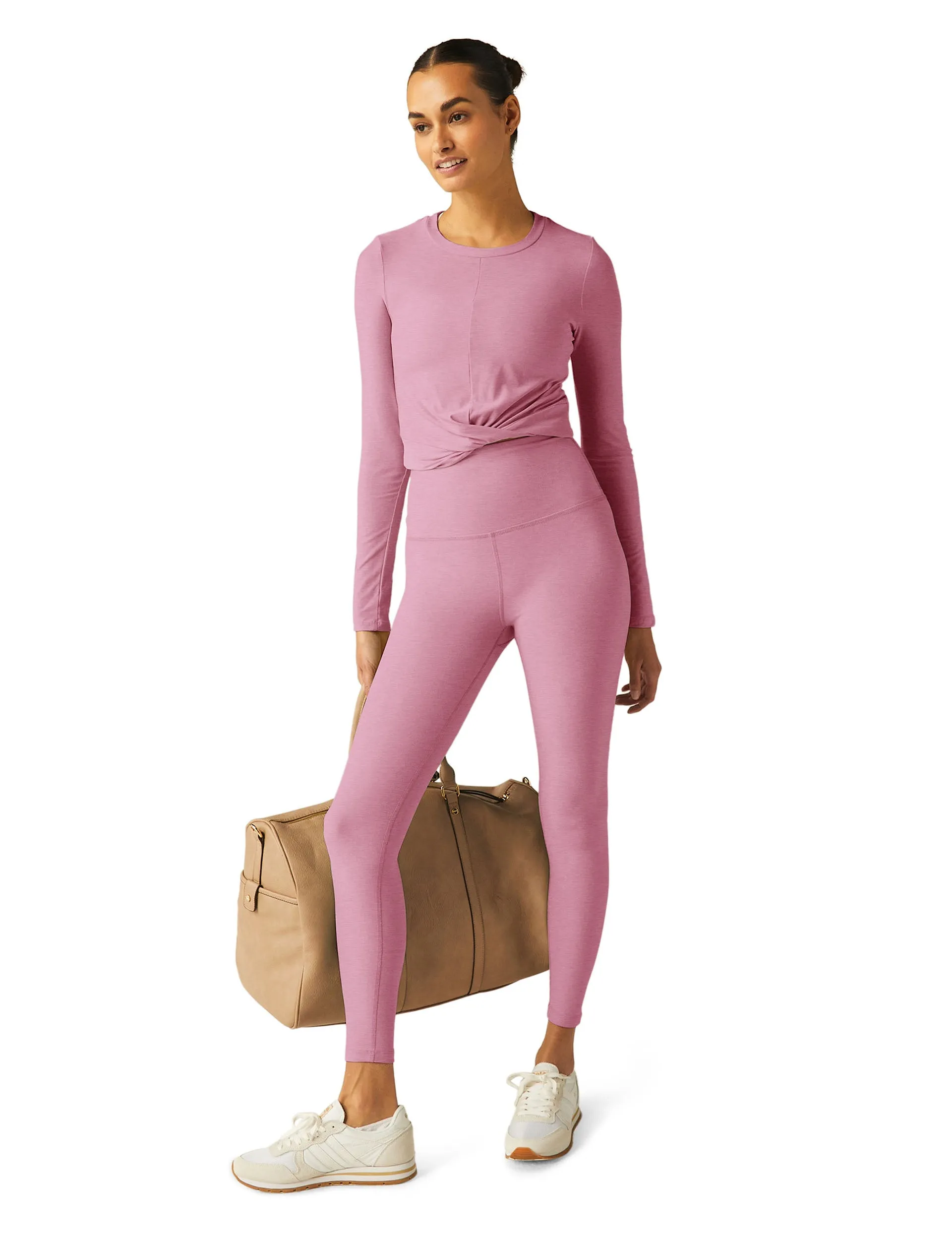 Featherweight Center Stage Cropped Long Sleeve Pullover - Pink Haze Heather