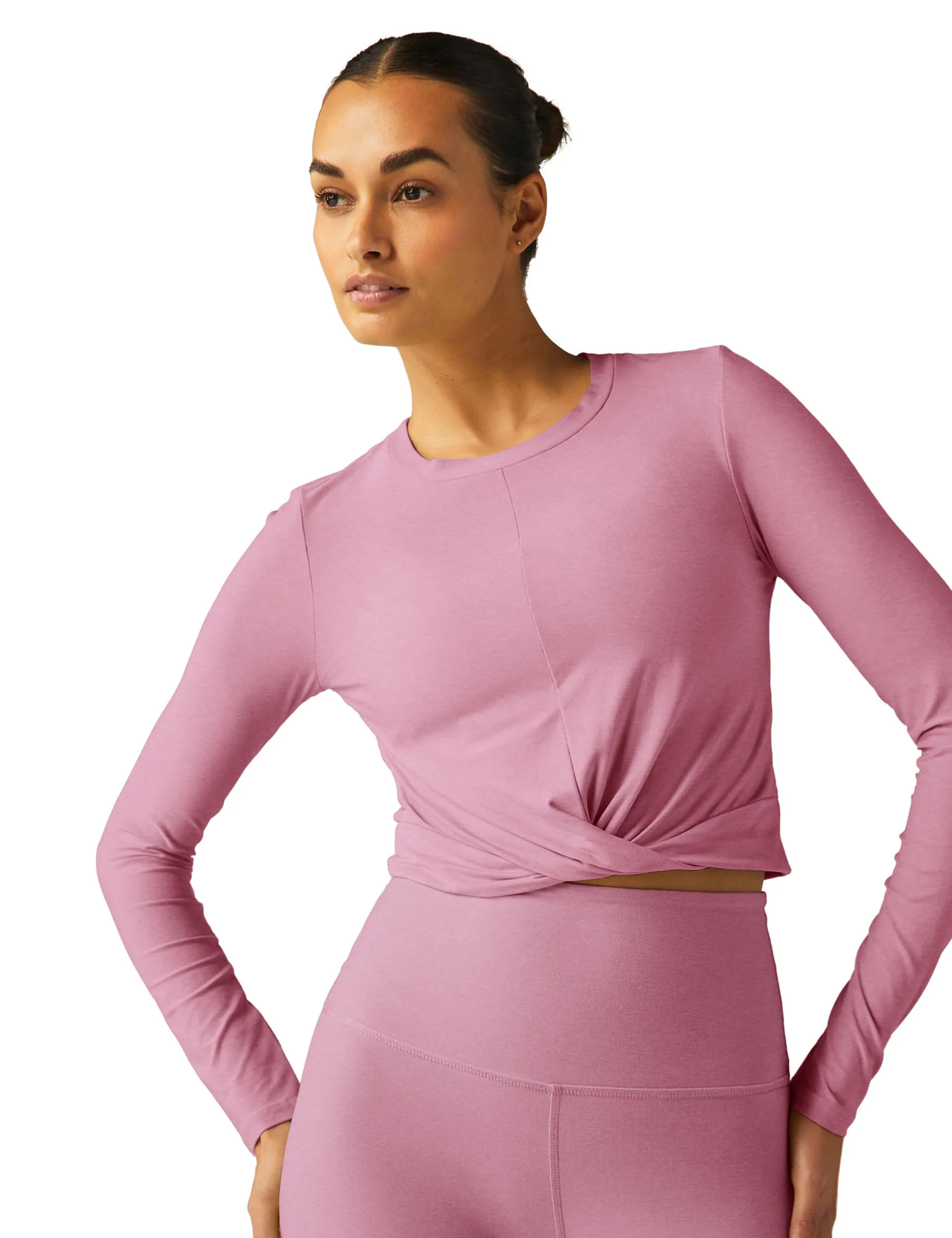 Featherweight Center Stage Cropped Long Sleeve Pullover - Pink Haze Heather