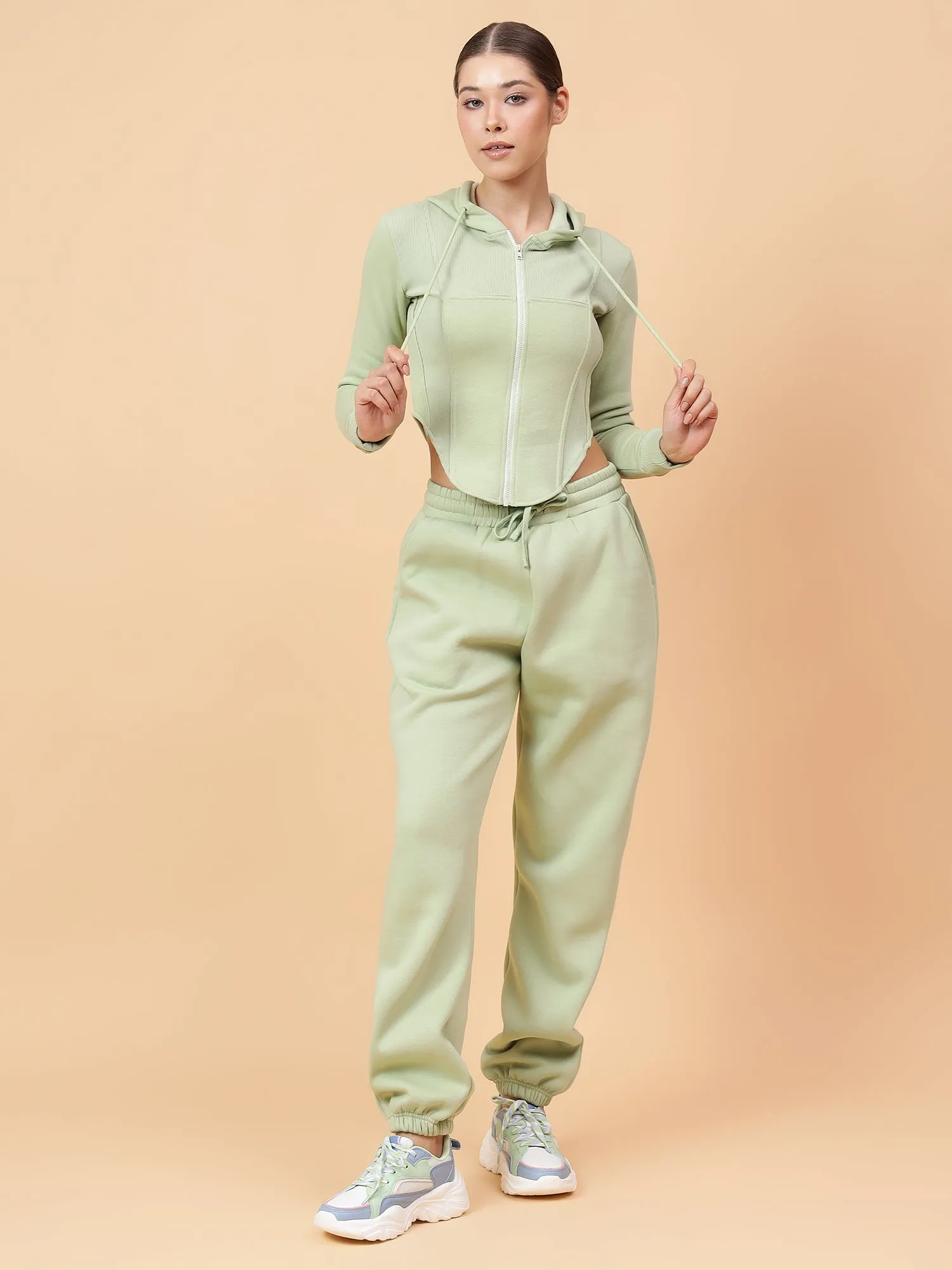 Fikin Women Pista Green Fleece Corset Jacket