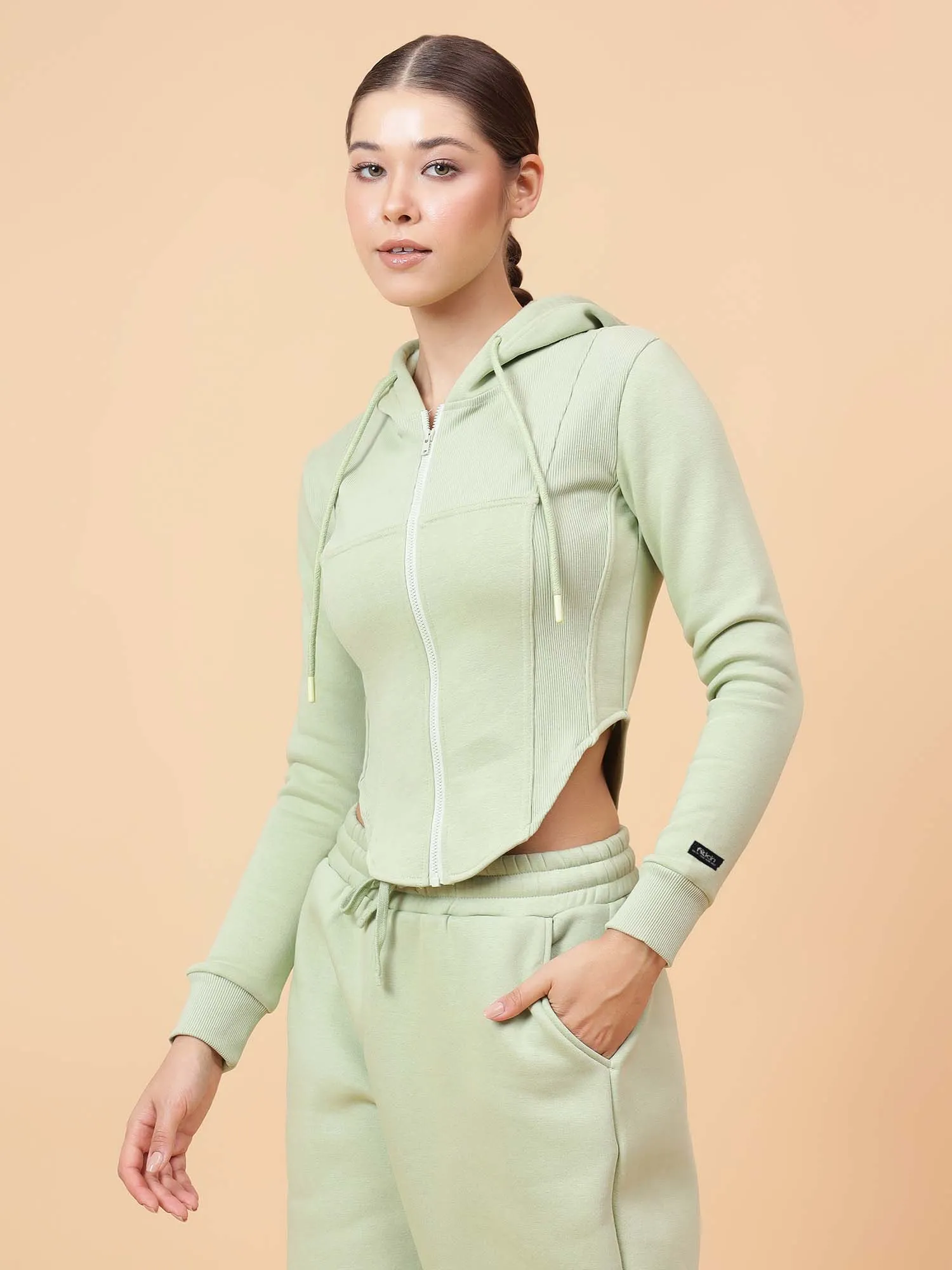 Fikin Women Pista Green Fleece Corset Jacket