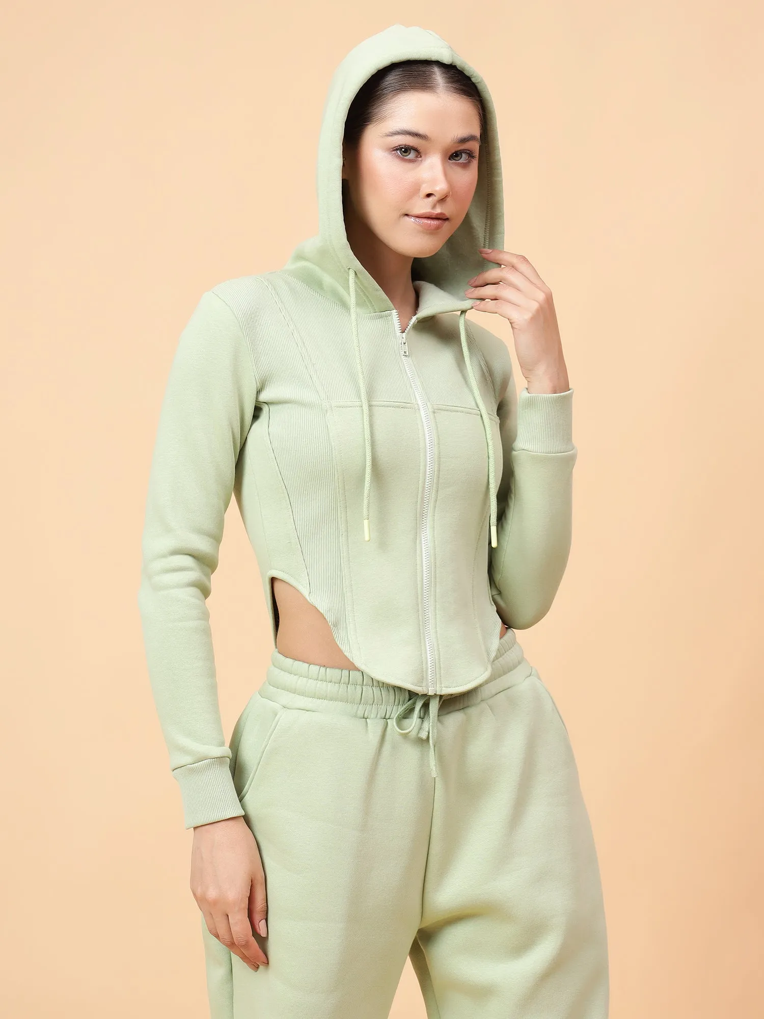Fikin Women Pista Green Fleece Corset Jacket