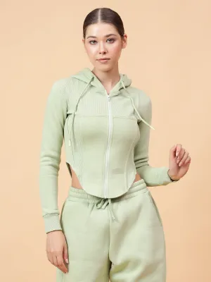 Fikin Women Pista Green Fleece Corset Jacket