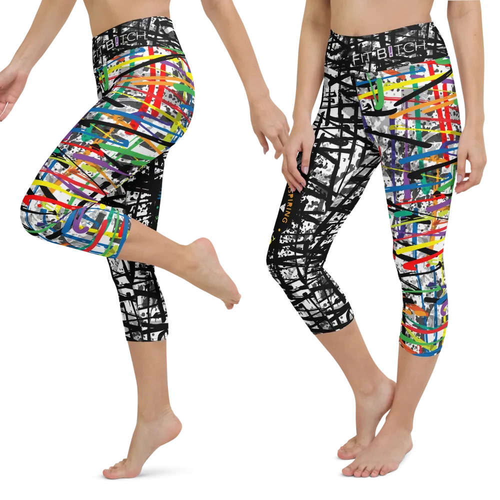 Fit Bitch - Yoga Capris - Criss Cross Rainbow