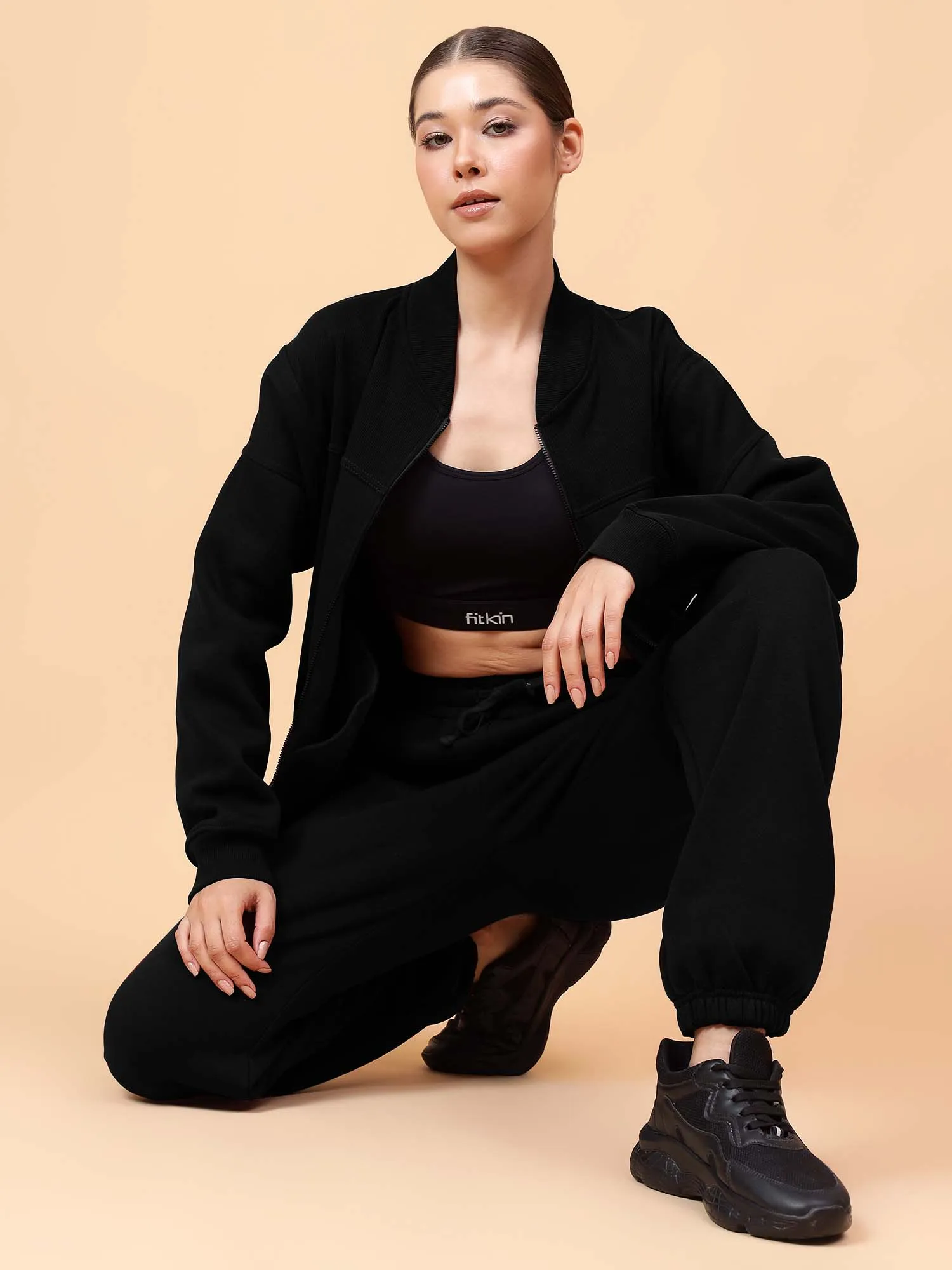 Fitkin Women Black CloudFit Fleece Jogger