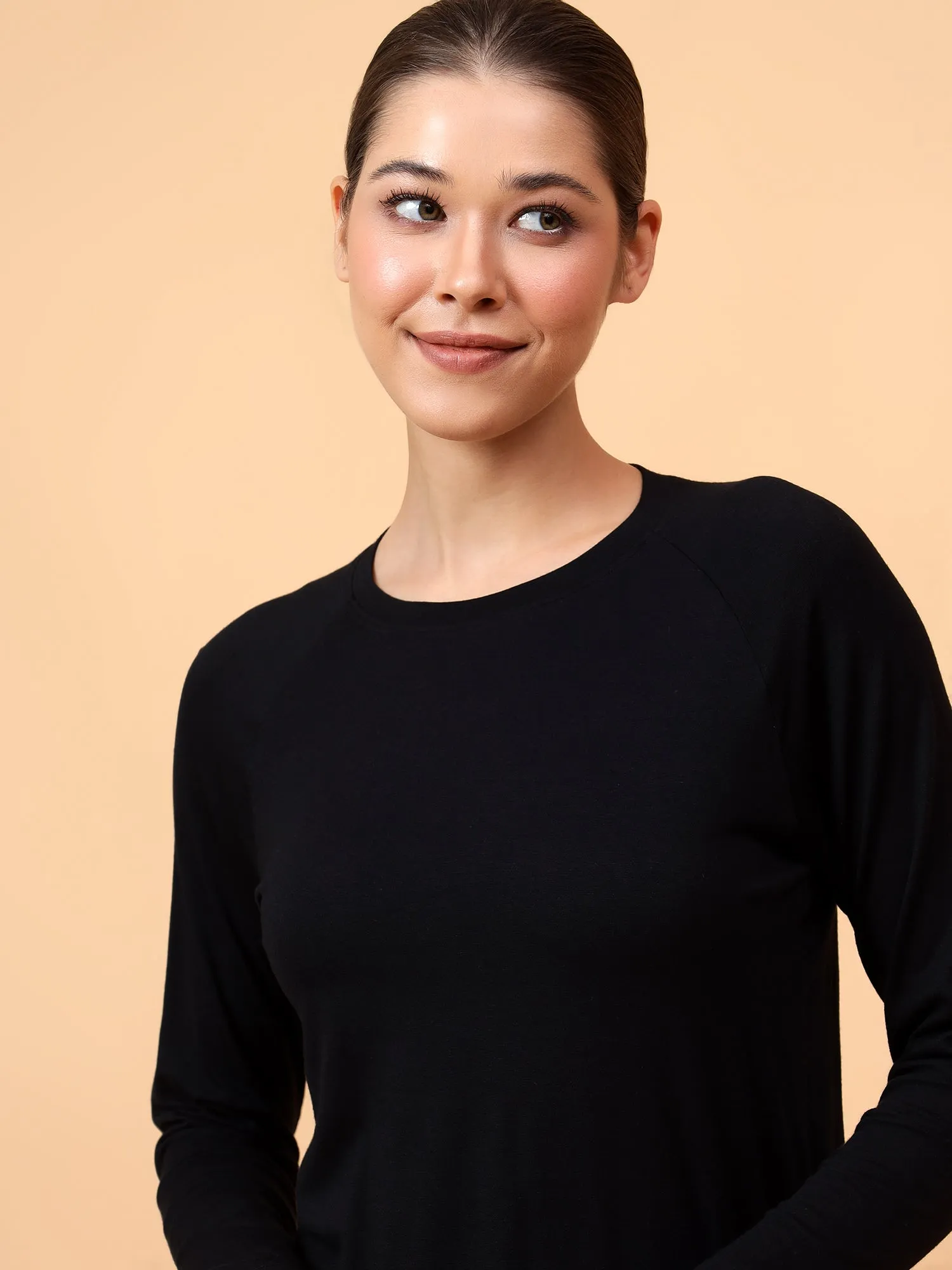 Fitkin Women Black Longsleeve Side Slit Tshirt