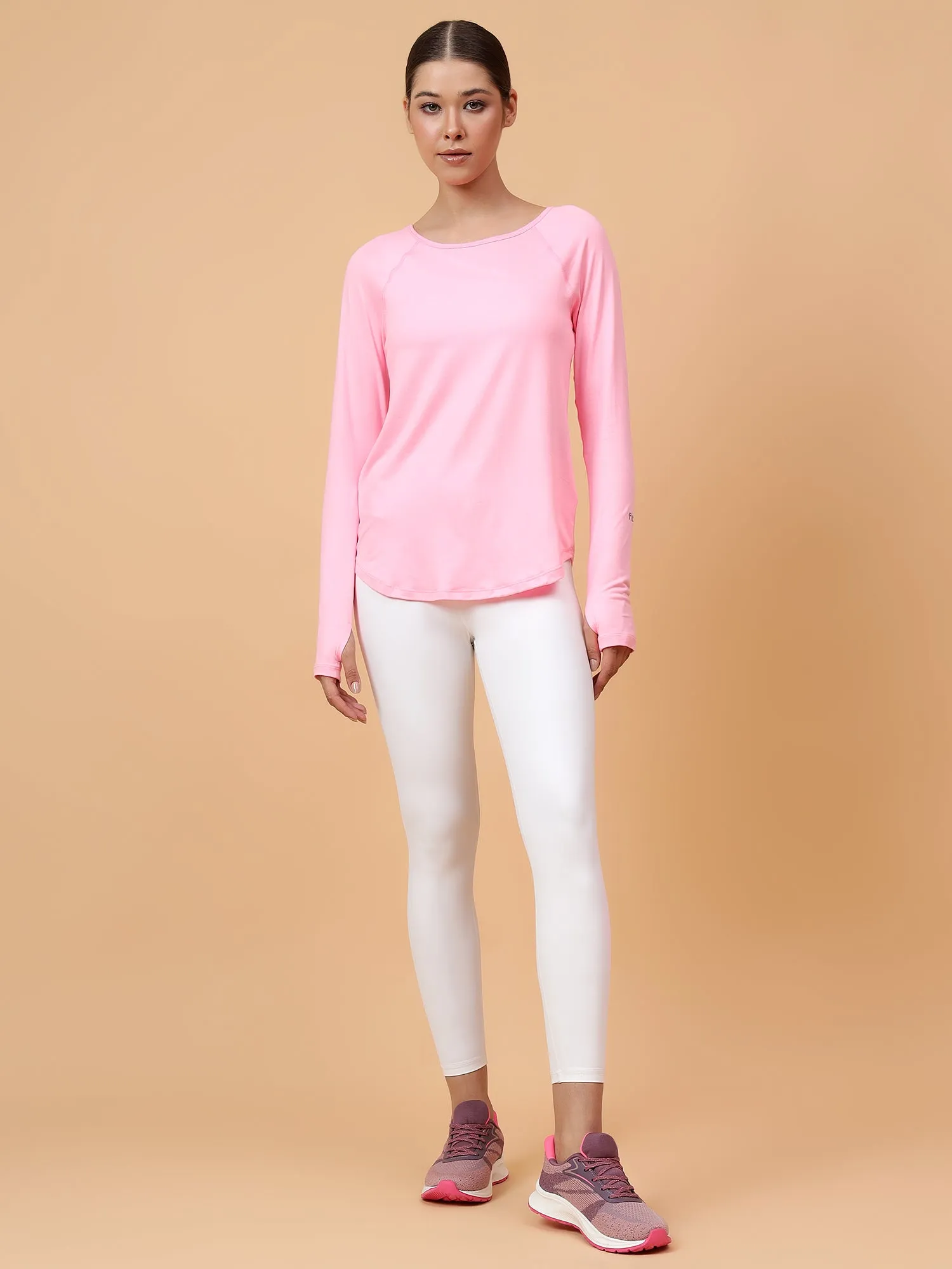 Fitkin women neon pink reglan sleeve back laser cut design tshirt