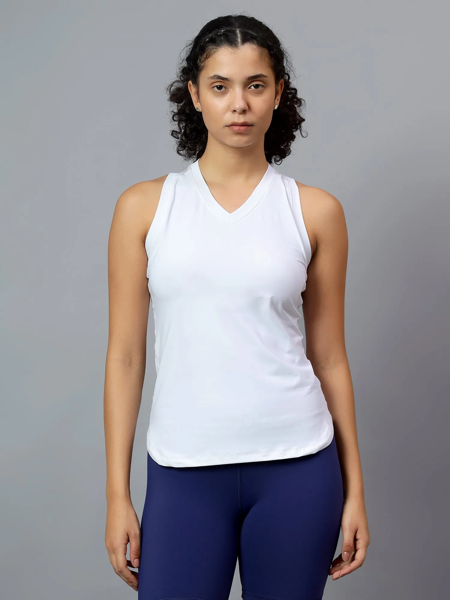 Fitkin Women White Racer Back Mesh Tank