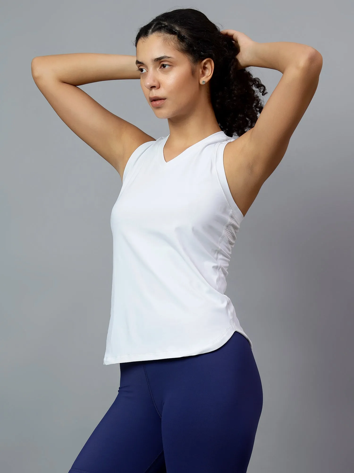 Fitkin Women White Racer Back Mesh Tank