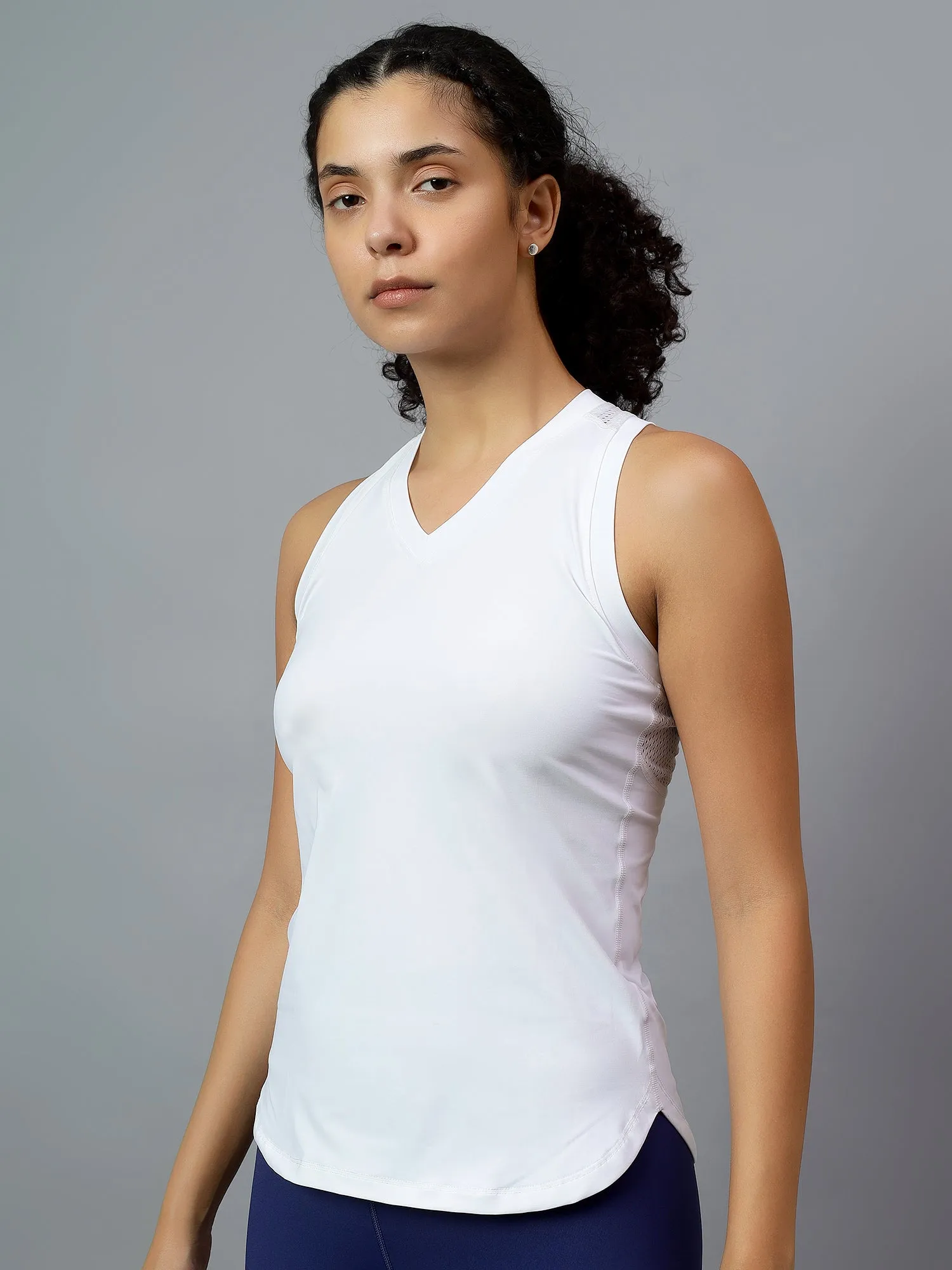 Fitkin Women White Racer Back Mesh Tank