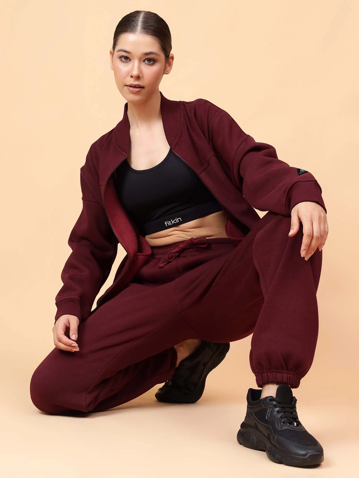 Fitkin Women Wine ActiveHeat Bomber Jacket