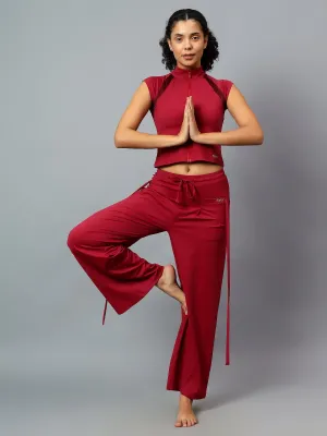 Fitkin Women Wine Free Style Yoga Top Pants Co-ord Set