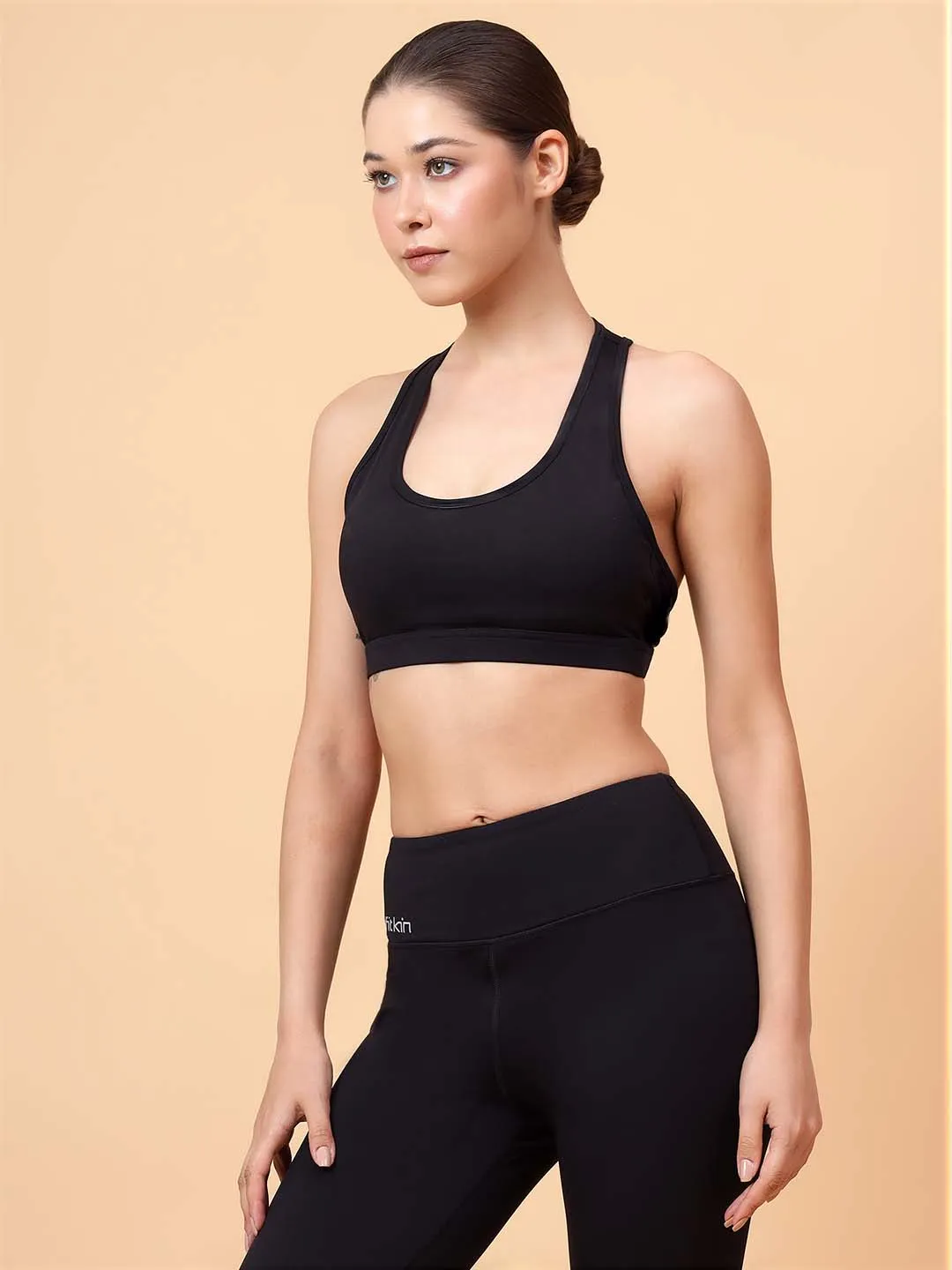 Fitkin Women's Black Back Key Hole Sports Bra