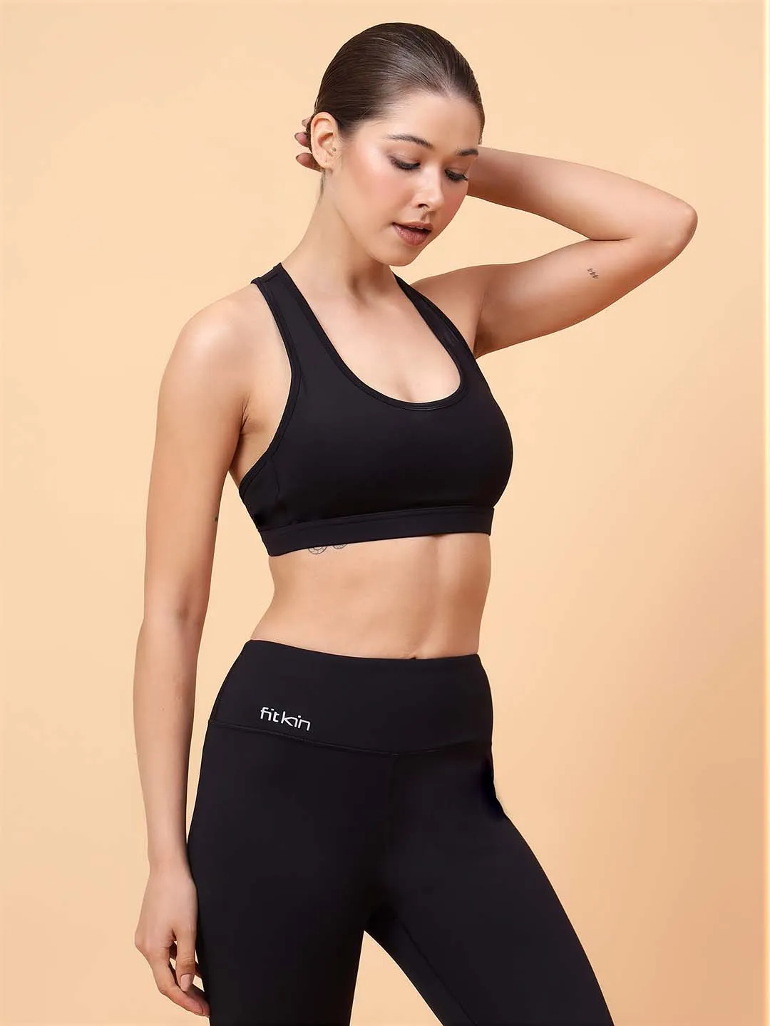 Fitkin Women's Black Back Key Hole Sports Bra