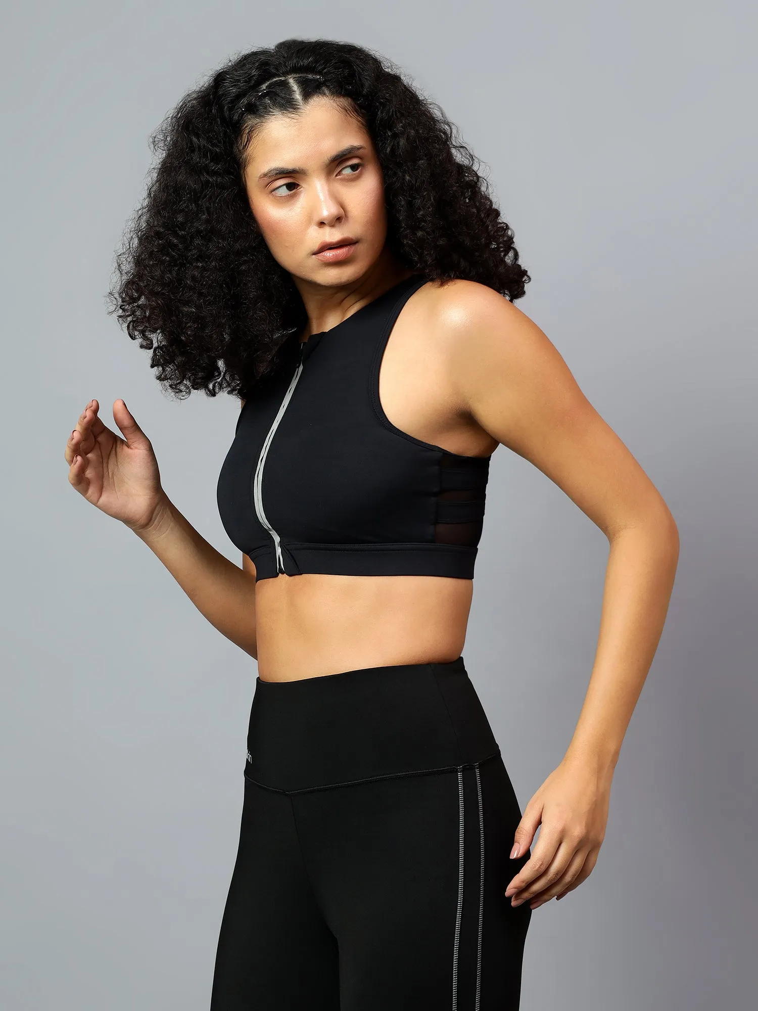 Fitkin Womens Black Front Open Zipper Sports Bra