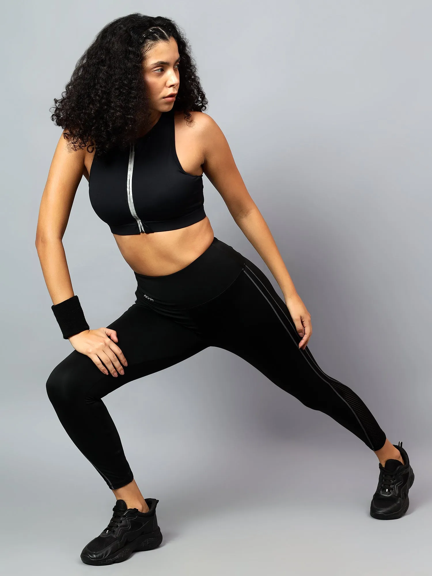 Fitkin Womens Black Front Open Zipper Sports Bra