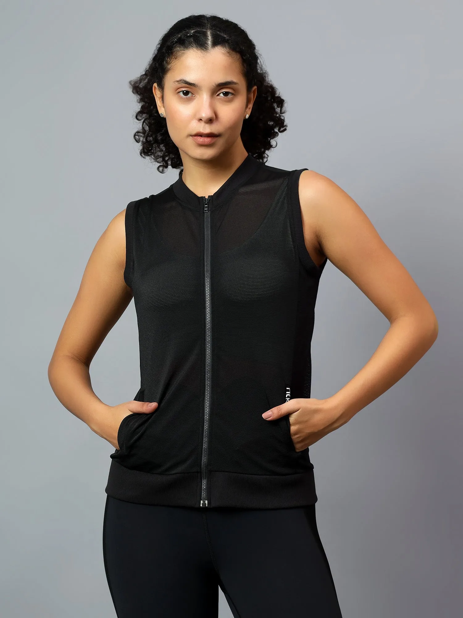 Fitkin Women's Black Light Cover Up Sleeveless  Jacket