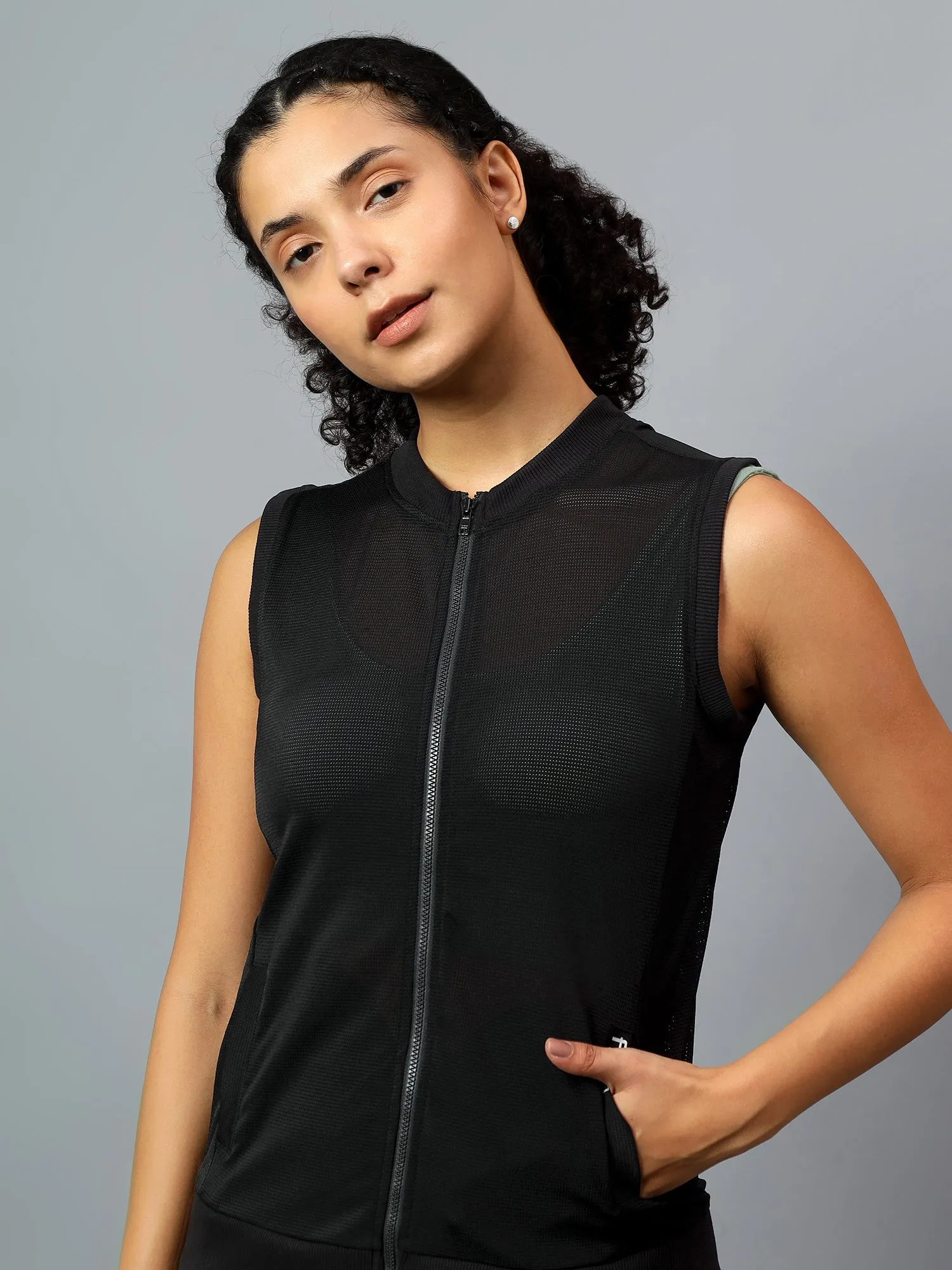 Fitkin Women's Black Light Cover Up Sleeveless  Jacket