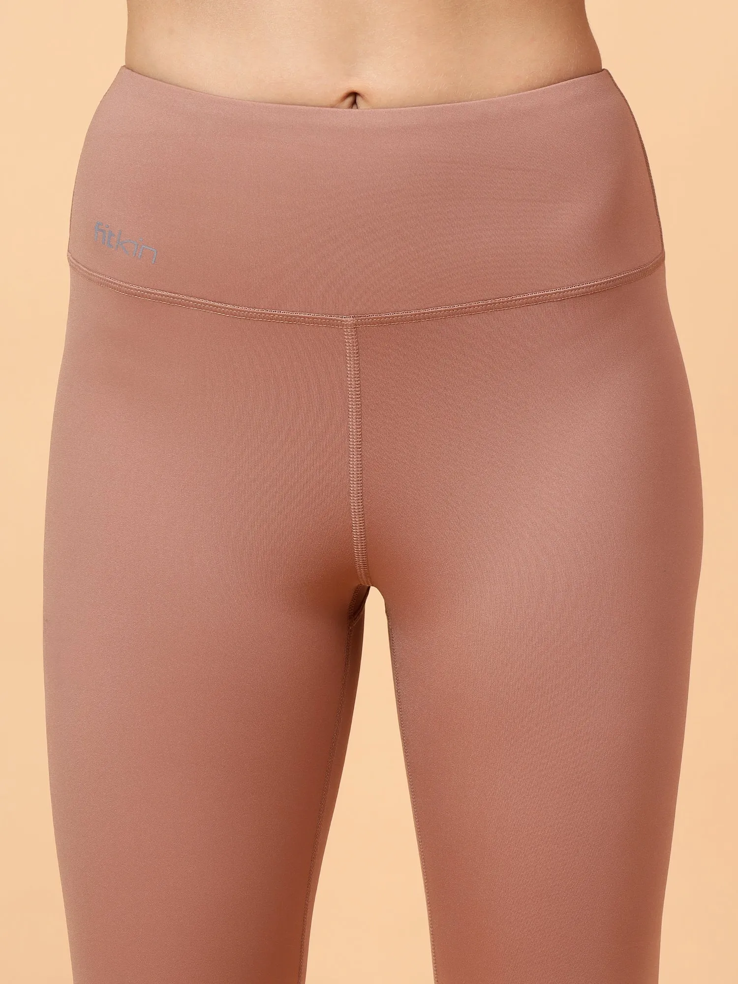 Fitkin Women's Tan Core High Waist Curve Sculpting Tights