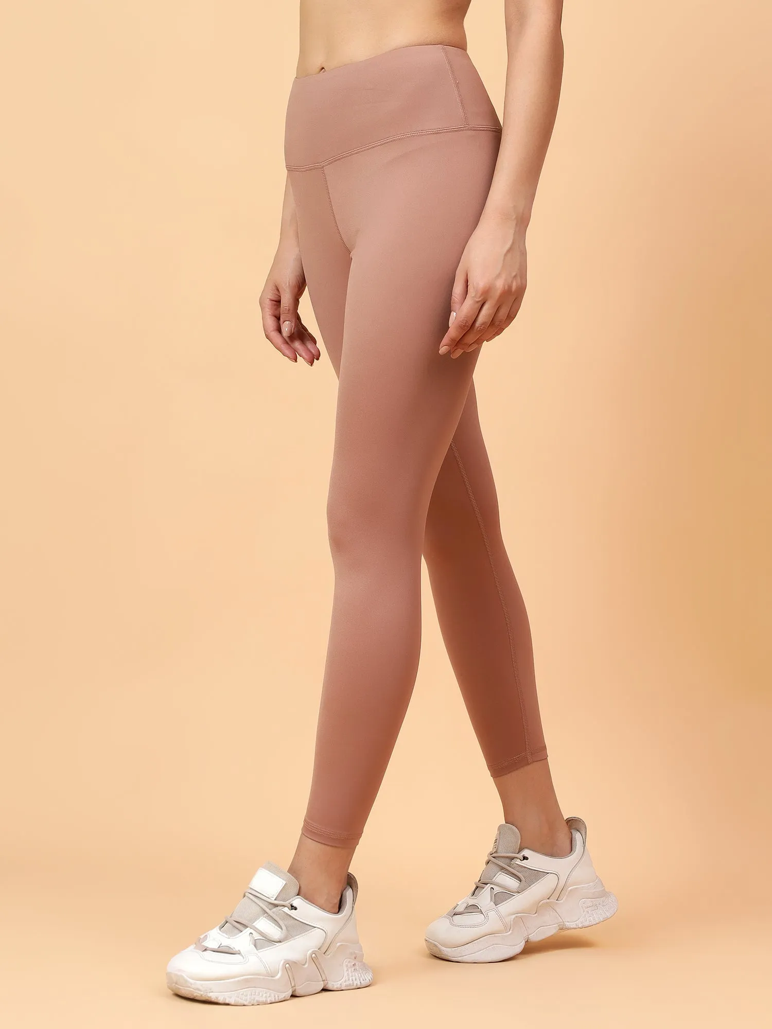 Fitkin Women's Tan Core High Waist Curve Sculpting Tights