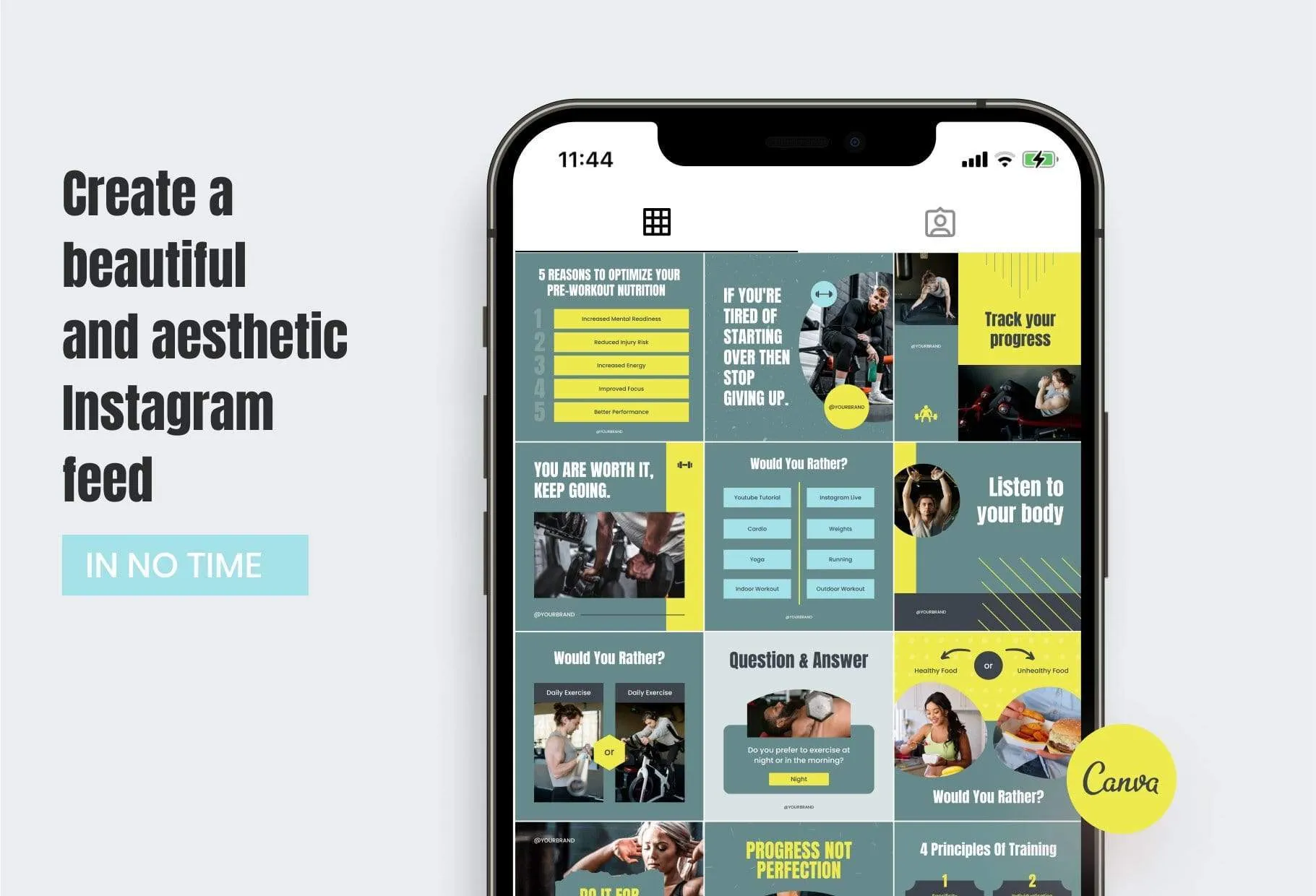 FITNESS DARK CYAN 97 Done-for-You Fitness Instagram Posts Fully Editable Canva Templates