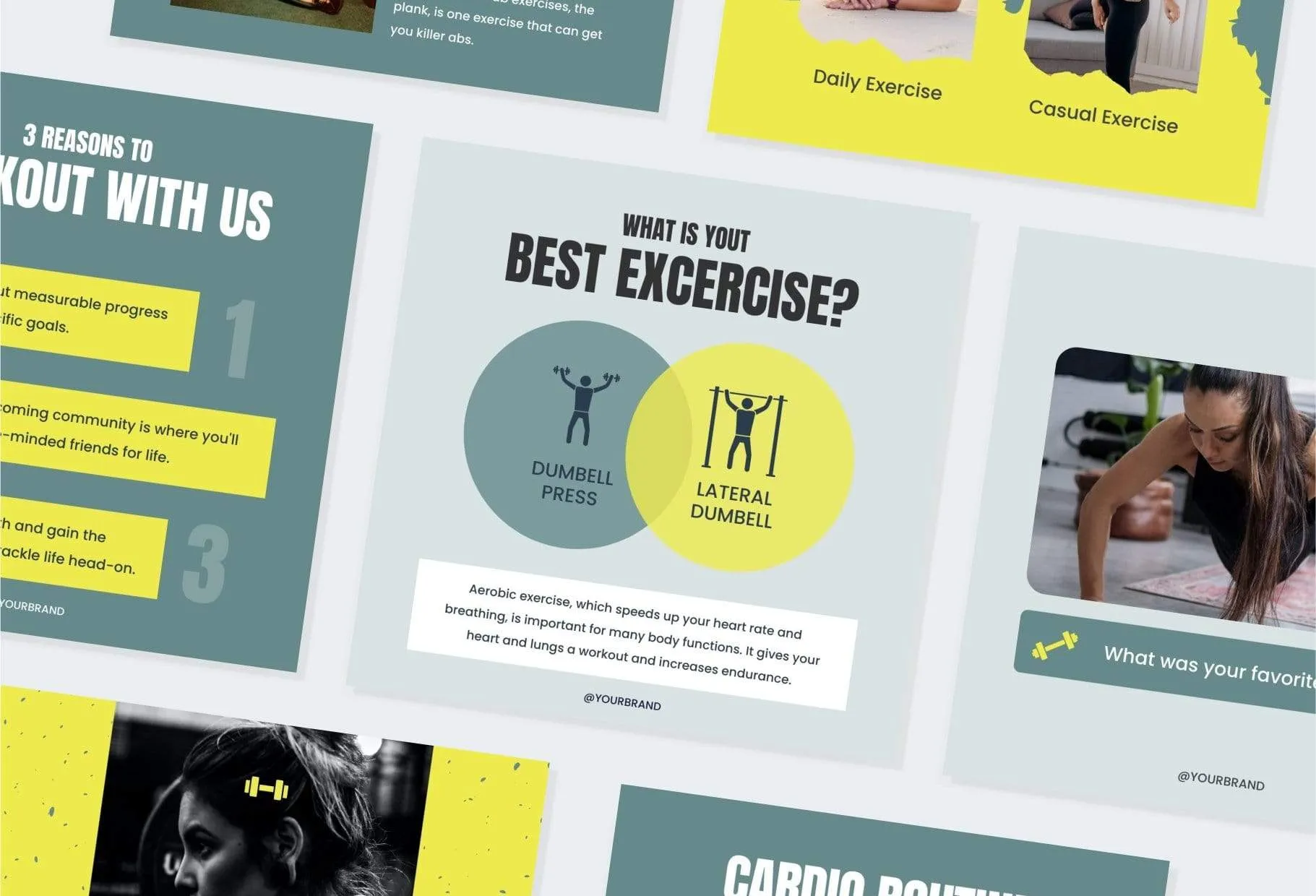 FITNESS DARK CYAN 97 Done-for-You Fitness Instagram Posts Fully Editable Canva Templates