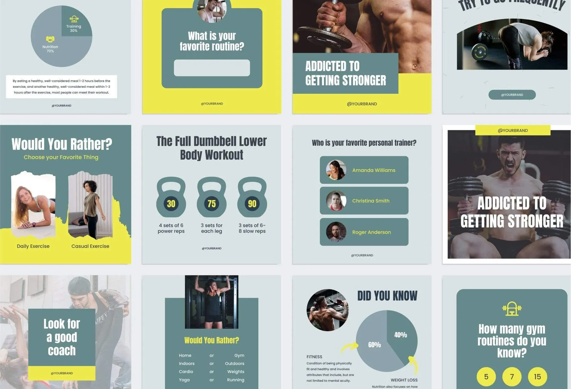 FITNESS DARK CYAN 97 Done-for-You Fitness Instagram Posts Fully Editable Canva Templates