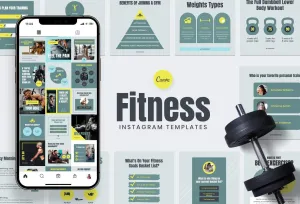 FITNESS DARK CYAN 97 Done-for-You Fitness Instagram Posts Fully Editable Canva Templates